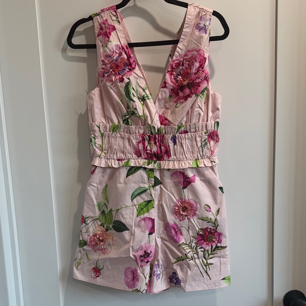 Express Pink Romper with Floral Sequins